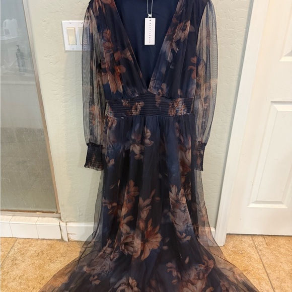 Baltic Born Midnight Blue and Blush Floral Gown - Picture 4 of 9